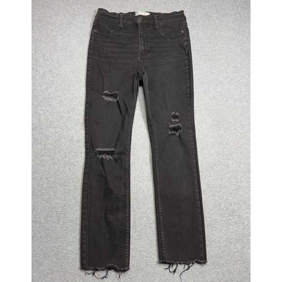 Free People Denim - Free People Jeans Womens 30 (26x24) Black Distressed Denim Frayed Hem Highrise